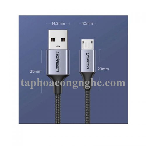 Ugreen 60144 0.25M màu Đen Cáp sạc truyền dữ liệu USB 2.0 sang MICRO USB vỏ dây bọc lưới US290 30060144